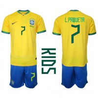 Billiga Brasilien Lucas Paqueta #7 Barnkläder Hemma fotbollskläder till baby VM 2022 Kortärmad (+ Korta byxor)